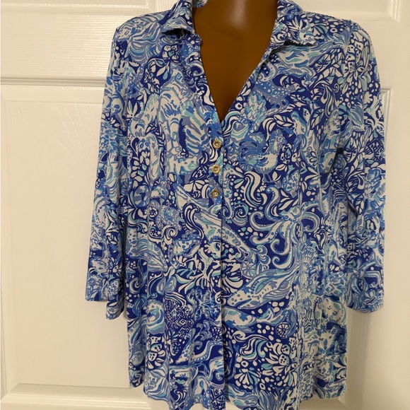 Lilly Pulitzer Tops - Lilly Pulitzer Blue & White Paisley-Print Button Down Shirt